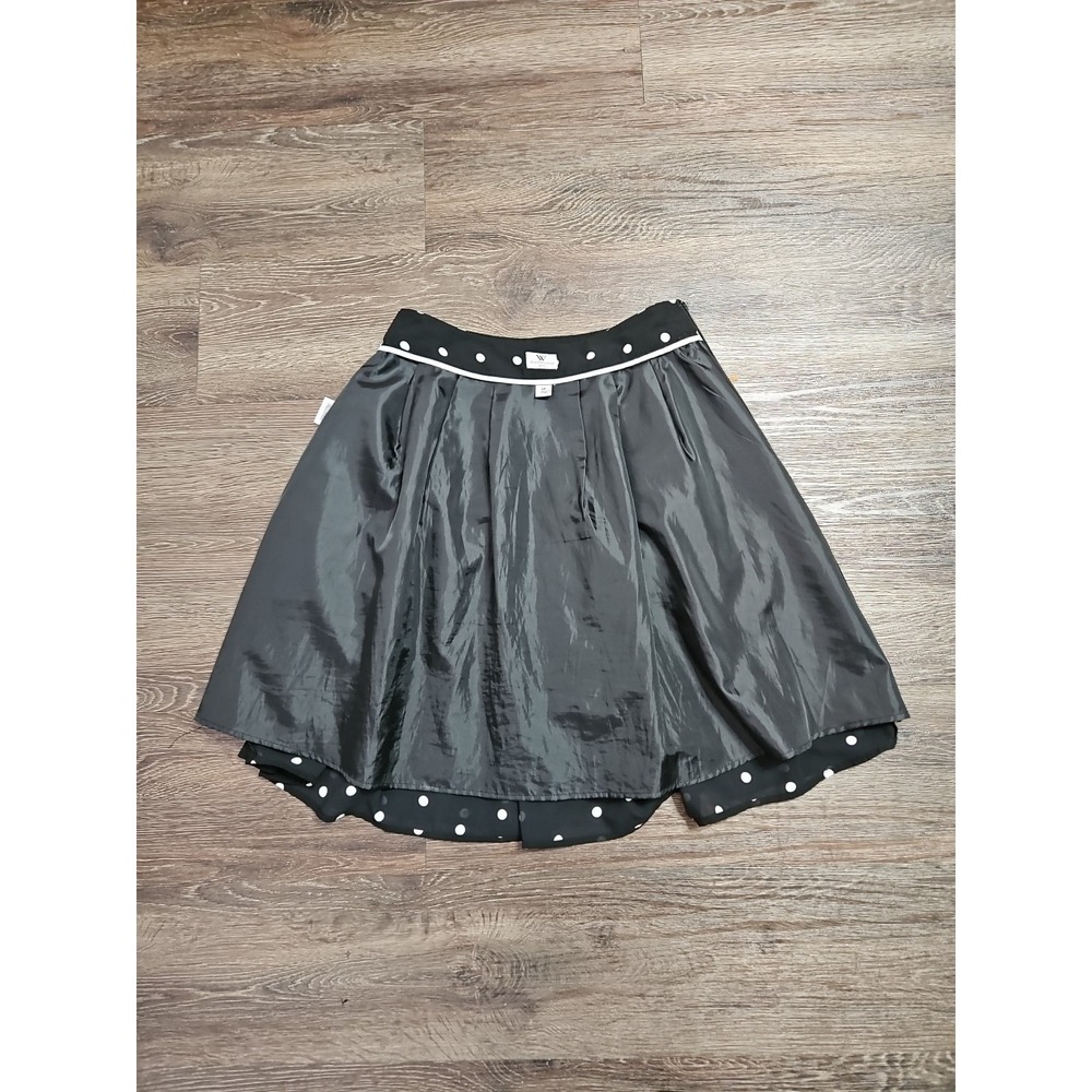 Worthington Women's Petite Size 6 Black Polka Dot pleated midi skirt, - Picture 7 of 8